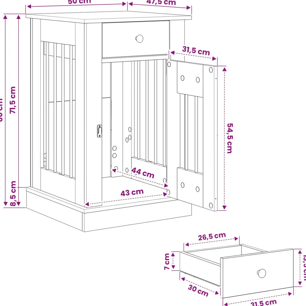 vidaXL Hond Bench Meubel Zwart eiken 50 x 47,5 x 80 cm Bewerkt hout