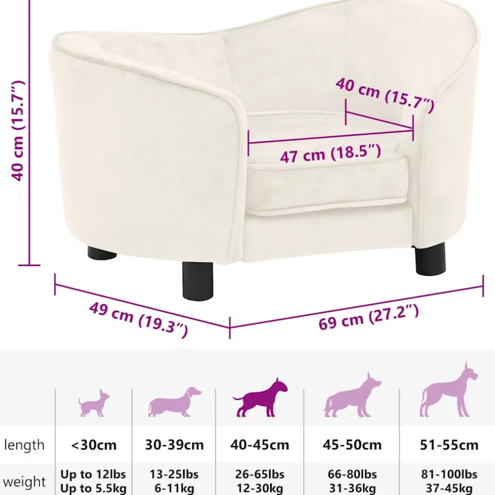 vidaXL Hondenbank 69x49x40 cm pluche crèmekleurig