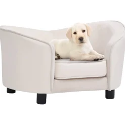 vidaXL Hondenbank 69x49x40 cm pluche en kunstleer crèmekleurig