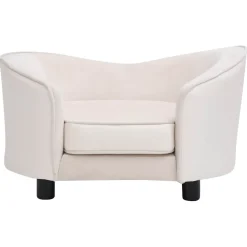 vidaXL Hondenbank 69x49x40 cm pluche en kunstleer crèmekleurig