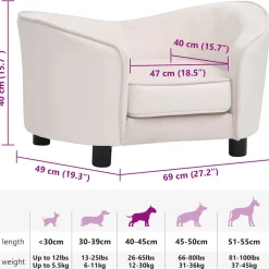 vidaXL Hondenbank 69x49x40 cm pluche en kunstleer crèmekleurig
