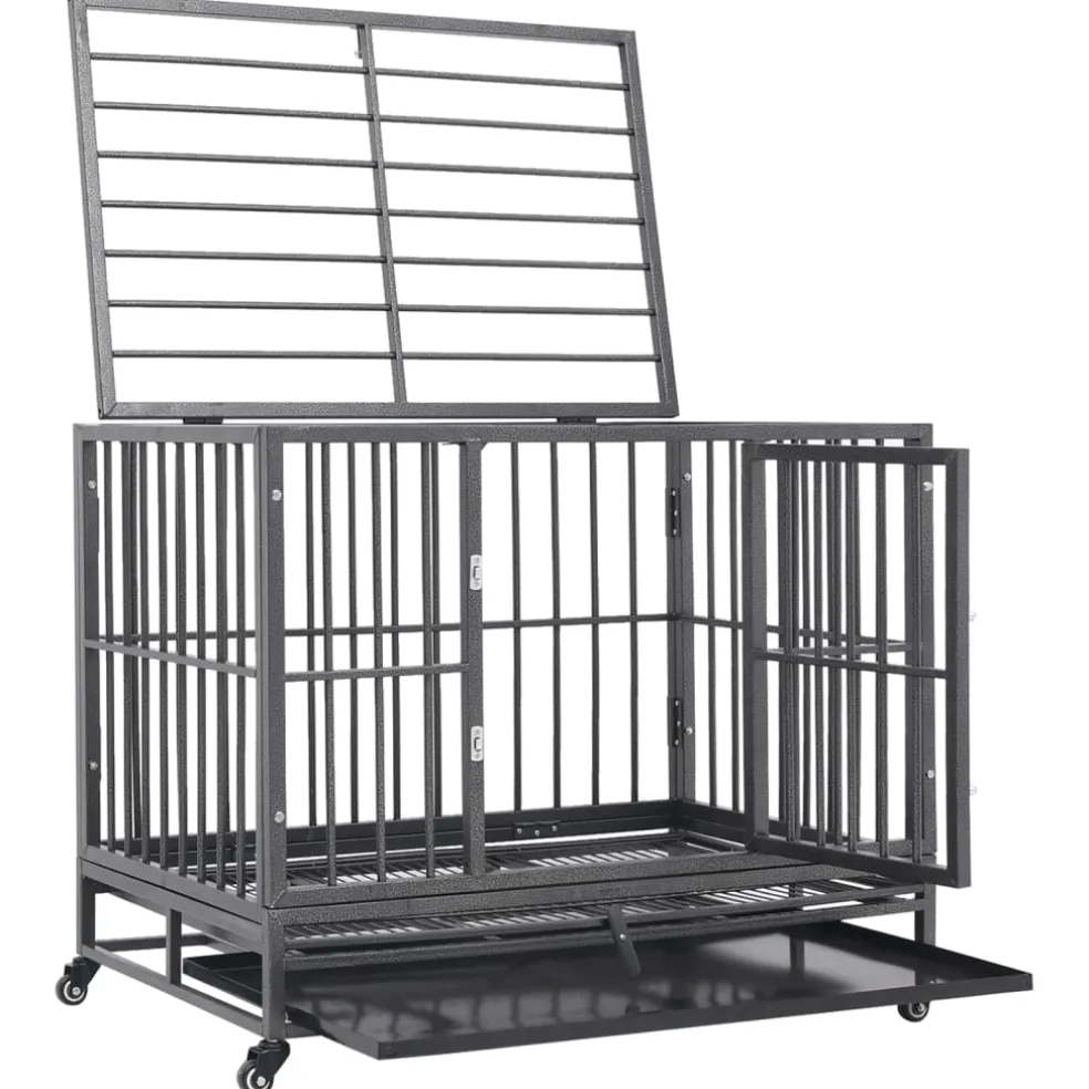 vidaXL Hondenbench met wielen 92x62x76 cm staal