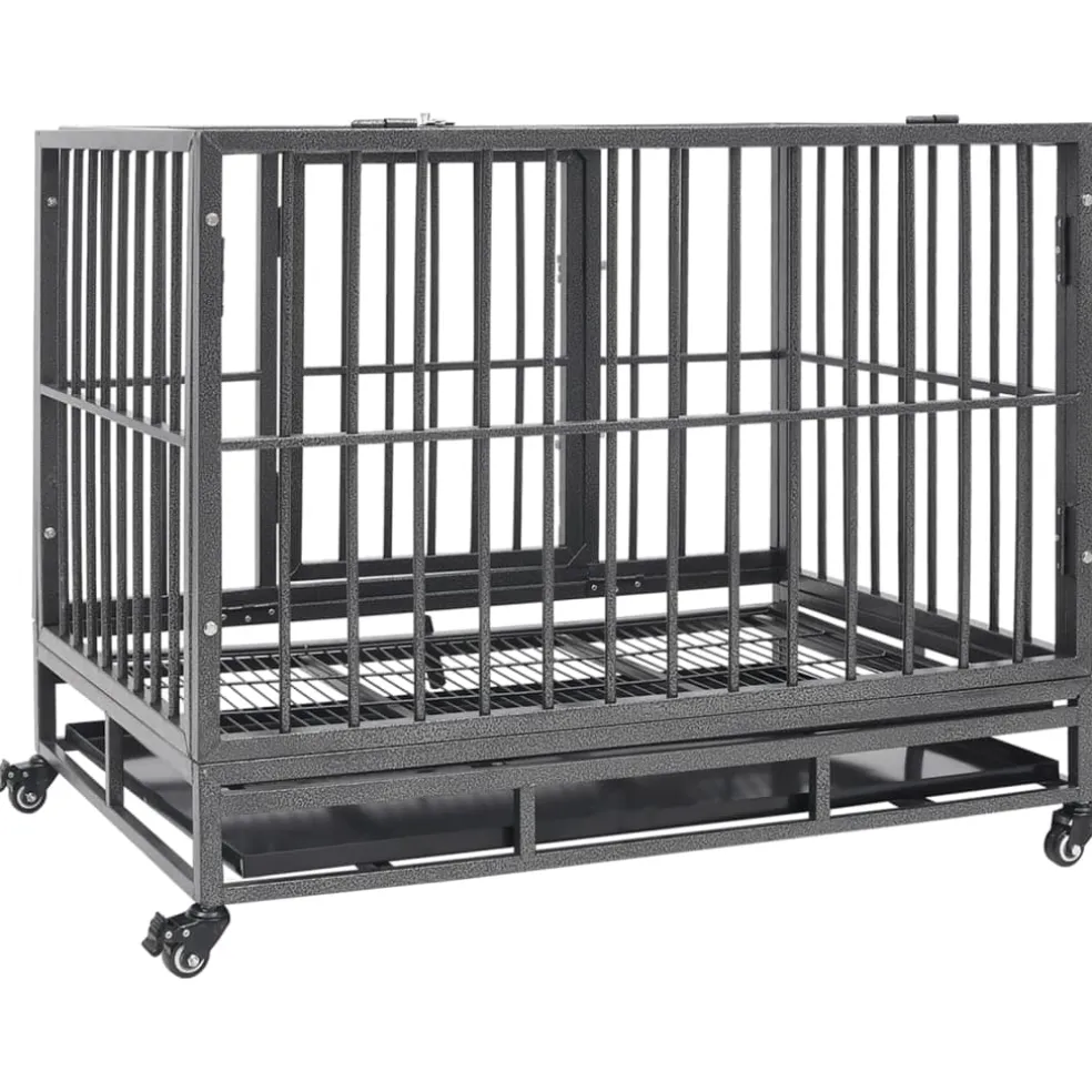 vidaXL Hondenbench met wielen 92x62x76 cm staal