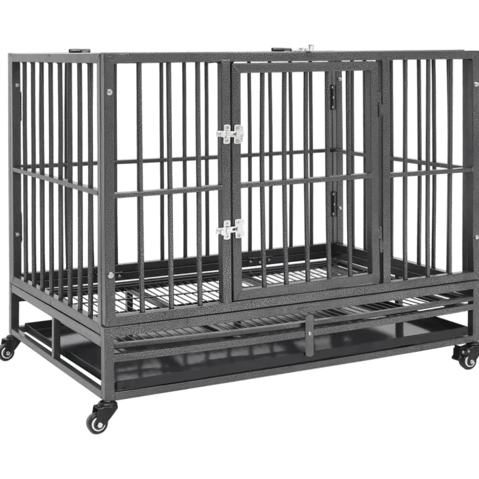 vidaXL Hondenbench met wielen 92x62x76 cm staal