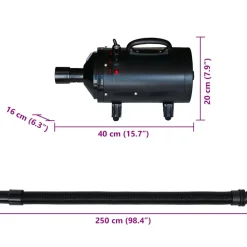 vidaXL Hondenföhn met 3 opzetstukken 2400 W zwart