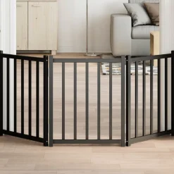 vidaXL Hondenhek inklapbaar 3 panelen 150 cm massief vurenhout zwart