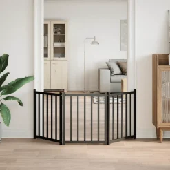 vidaXL Hondenhek inklapbaar 3 panelen 150 cm massief vurenhout zwart
