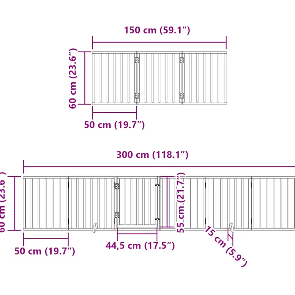 vidaXL Hondenhek inklapbaar 9 panelen 450 cm populierenhout bruin