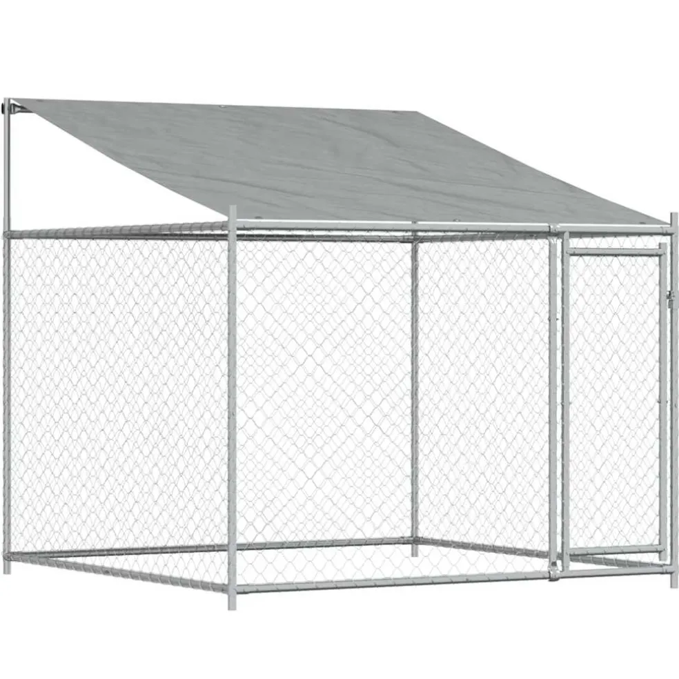 vidaXL Hondenhok met dak en deuren 6x2x2 m gegalvaniseerd staal grijs