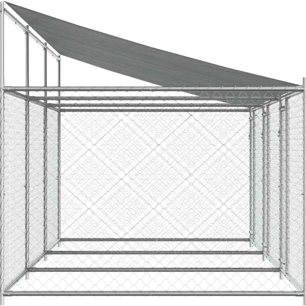 vidaXL Hondenhok met dak en deuren 6x2x2 m gegalvaniseerd staal grijs