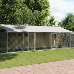 vidaXL Hondenhok met dak en deuren 6x2x2 m gegalvaniseerd staal grijs