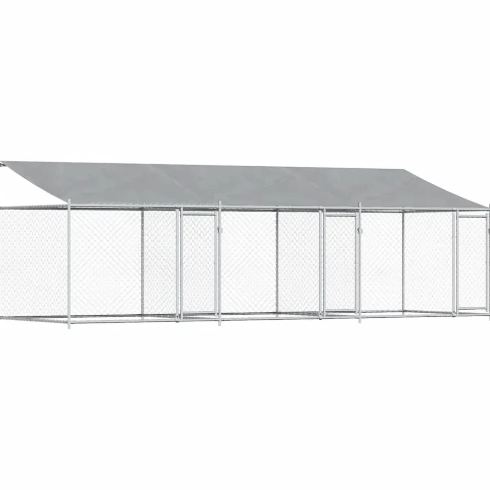 vidaXL Hondenhok met dak en deuren 6x2x2 m gegalvaniseerd staal grijs