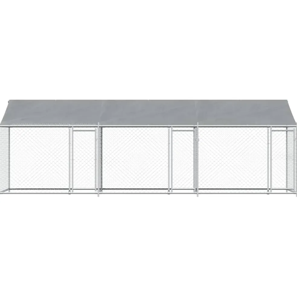 vidaXL Hondenhok met dak en deuren 6x2x2 m gegalvaniseerd staal grijs