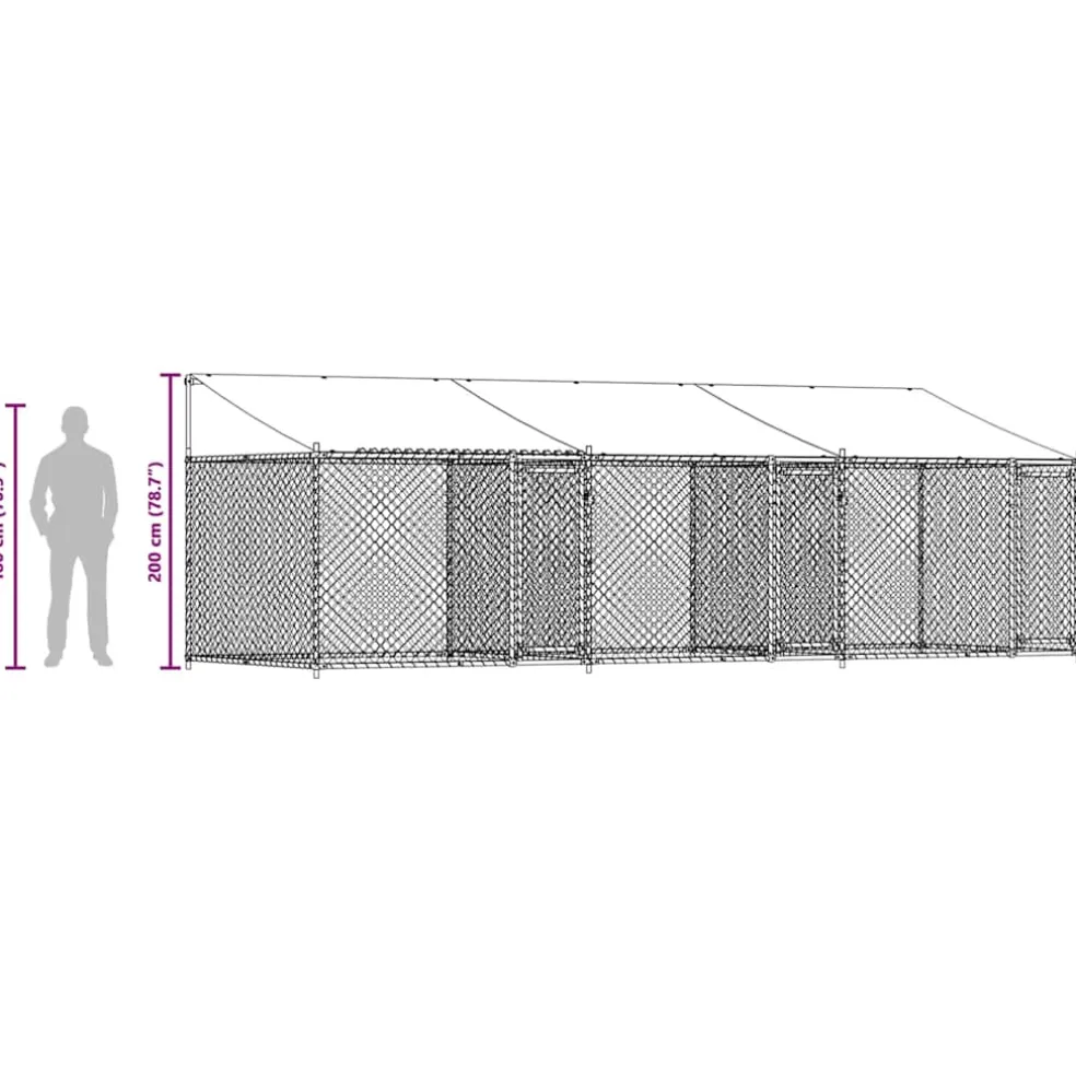 vidaXL Hondenhok met dak en deuren 6x2x2 m gegalvaniseerd staal grijs