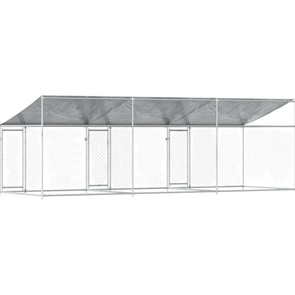 vidaXL Hondenhok met dak en deuren 6x2x2 m gegalvaniseerd staal grijs