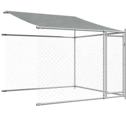 vidaXL Hondenhok met dak en deuren 6x2x2 m gegalvaniseerd staal grijs