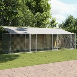 vidaXL Hondenhok met dak en deuren 6x2x2 m gegalvaniseerd staal grijs