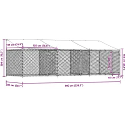 vidaXL Hondenhok met dak en deuren 6x2x2 m gegalvaniseerd staal grijs