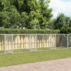 vidaXL Hondenhok met deuren 12x2x1,5 m gegalvaniseerd staal grijs