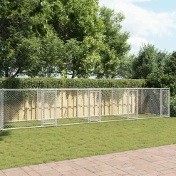 vidaXL Hondenhok met deuren 12x2x1,5 m gegalvaniseerd staal grijs