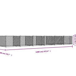 vidaXL Hondenhok met deuren 12x2x1,5 m gegalvaniseerd staal grijs