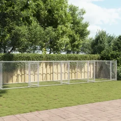 vidaXL Hondenhok met deuren 10x2x1,5 m gegalvaniseerd staal grijs