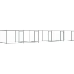 vidaXL Hondenhok met deuren 10x2x1,5 m gegalvaniseerd staal grijs