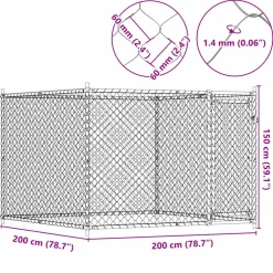 vidaXL Hondenhok met deur 2x2x1,5 m gegalvaniseerd staal grijs