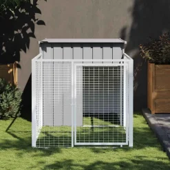 vidaXL Hondenhok met ren lichtgrijs 110x201x110 cm gegalvaniseerd staal