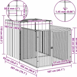 vidaXL Hondenhok met ren lichtgrijs 110x201x110 cm gegalvaniseerd staal