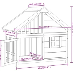 vidaXL Hondenhok 96x60,5x87 cm massief grenenhout grijs