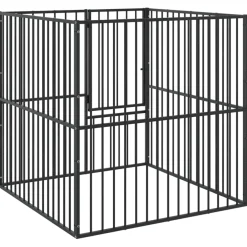 vidaXL Hondenkennel 4 panelen gepoedercoat staal zwart