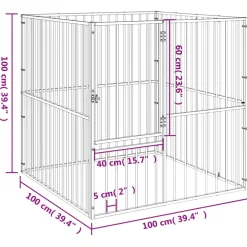 vidaXL Hondenkennel 4 panelen gepoedercoat staal zwart