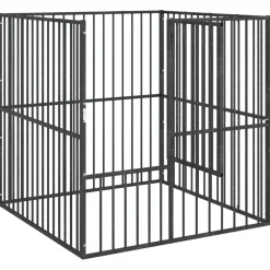 vidaXL Hondenkennel 4 panelen gepoedercoat staal zwart
