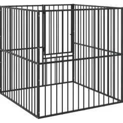 vidaXL Hondenkennel 4 panelen gepoedercoat staal zwart