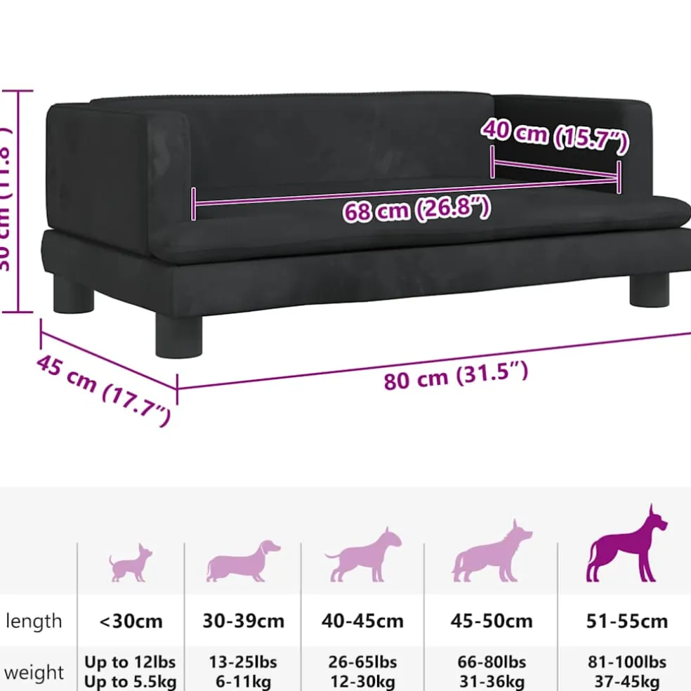 vidaXL Hondenmand 80x45x30 cm fluweel zwart