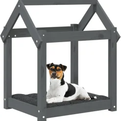 vidaXL Hondenmand 61x50x70 cm massief grenenhout grijs