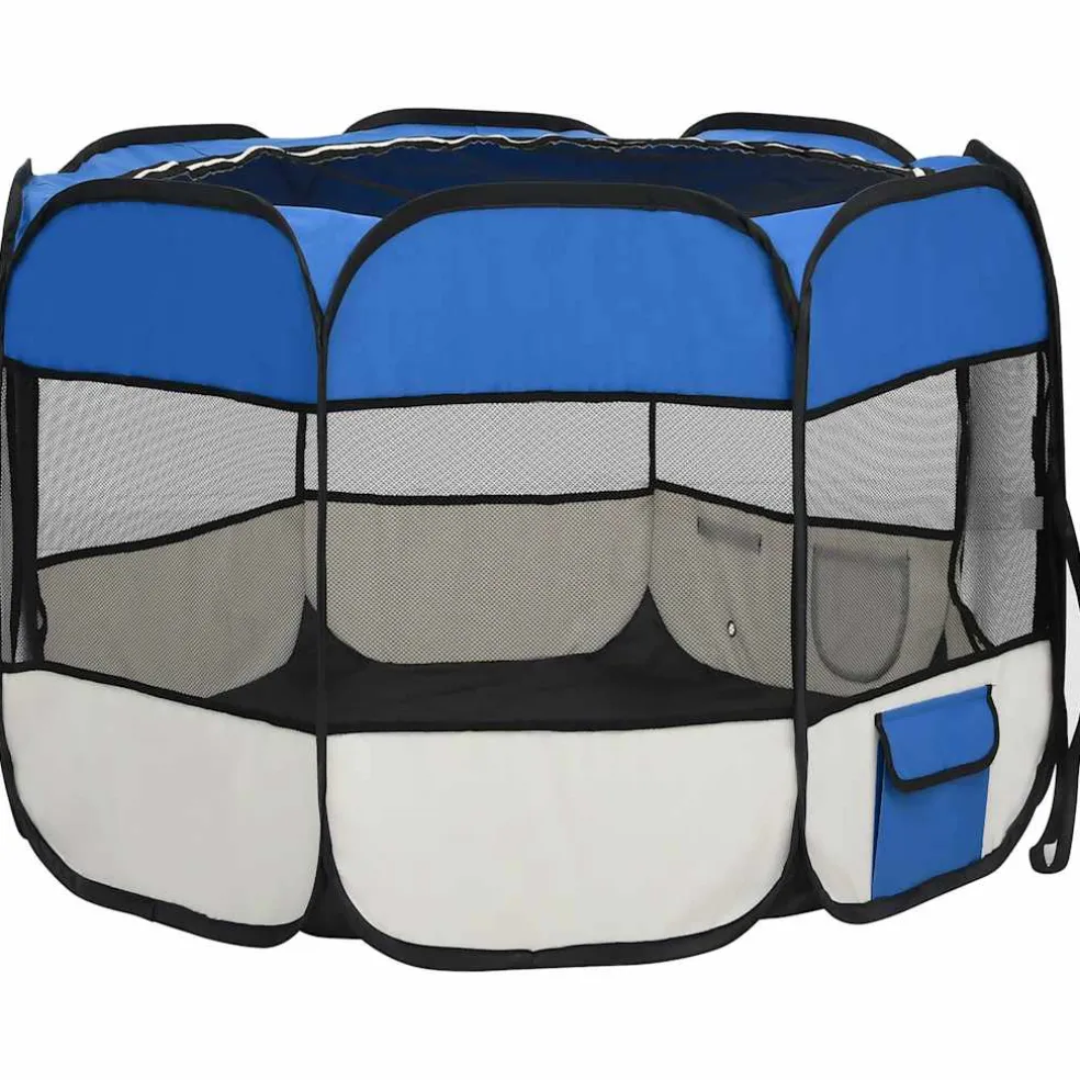 vidaXL Hondenren inklapbaar met draagtas 90x90x58 cm blauw