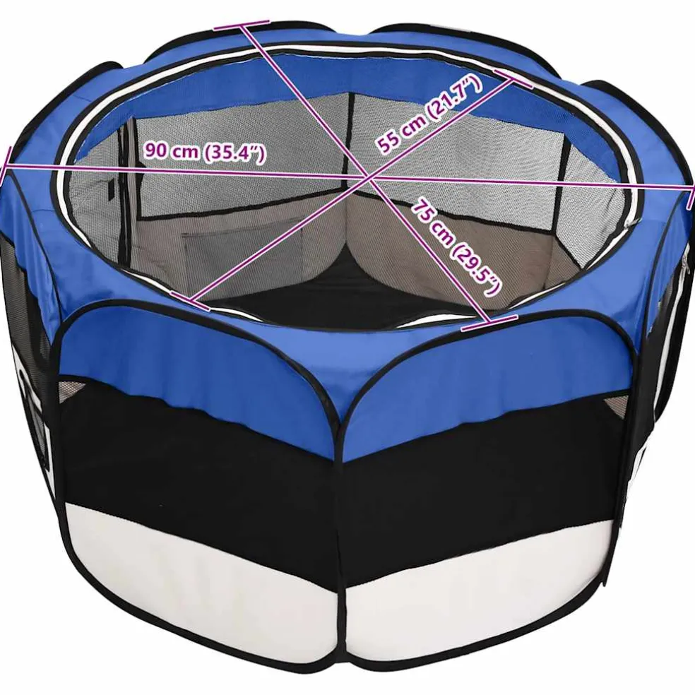 vidaXL Hondenren inklapbaar met draagtas 90x90x58 cm blauw