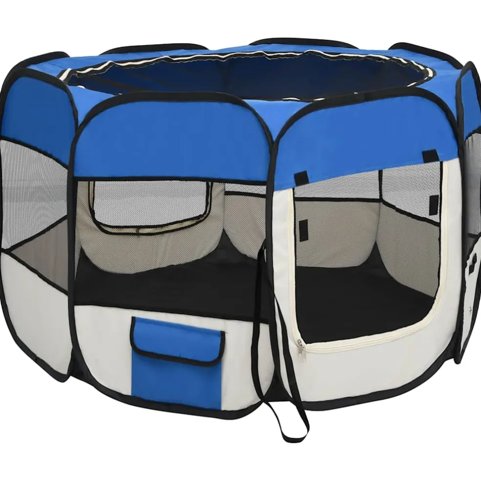 vidaXL Hondenren inklapbaar met draagtas 90x90x58 cm blauw