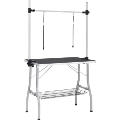 vidaXL Hondentrimtafel verstelbaar met 2 lussen en opbergschap