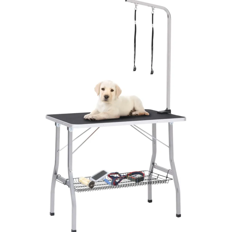 vidaXL Hondentrimtafel verstelbaar met 2 lussen en opbergschap