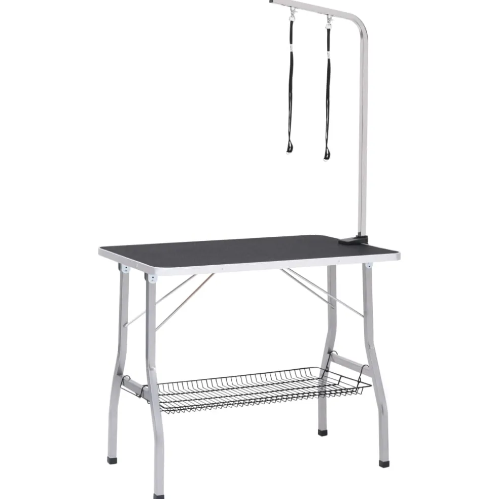 vidaXL Hondentrimtafel verstelbaar met 2 lussen en opbergschap
