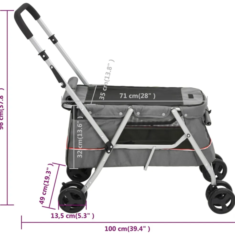 vidaXL Hondenwagen inklapbaar 100x49x96 cm linnenstof grijs