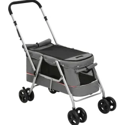 vidaXL Hondenwagen inklapbaar 100x49x96 cm linnenstof grijs