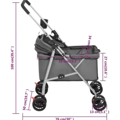 vidaXL Hondenwagen inklapbaar 76x50x100 cm oxford stof grijs