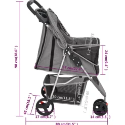 vidaXL Hondenwagen inklapbaar 80x46x98 cm oxford stof grijs