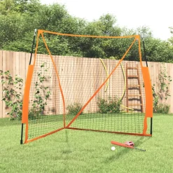 vidaXL Honkbalnet draagbaar 183x182x183cm staal polyester oranje zwart
