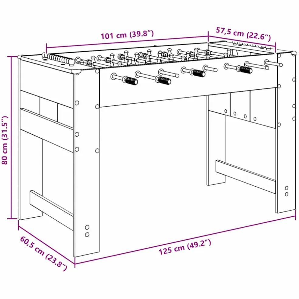 vidaXL Honkbaltafel Sonoma Eiken 125 x 60,5 x 80 cm Bewerkt hout