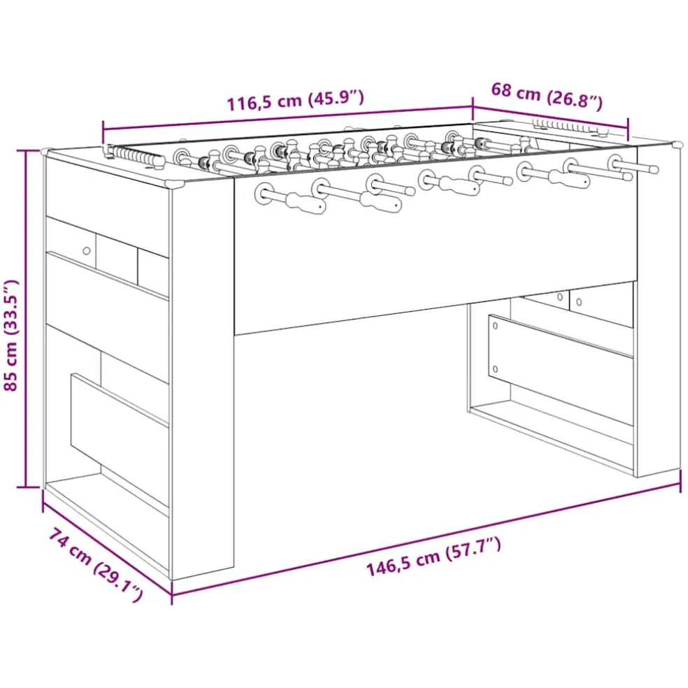 vidaXL Honkbaltafel Sonoma Eiken 146,5 x 74 x 85 cm Bewerkt hout